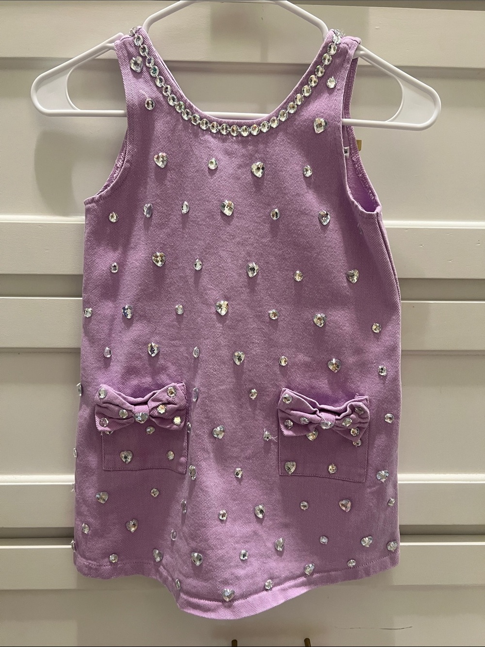 Girls' Lavender Gem-Embellished denim Pocket Dress
